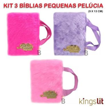 Imagem de Kit 3 Bíblias Pequena Luxo Com Alça Pelúcia Variadas - REI DAS BIBLIAS