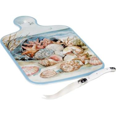 Imagem de Certified International Tábua de queijo com paisagem costeira com conjunto de facas, 33,7 cm de comprimento, para uso diário, acessórios de cozinha, celebração de festa