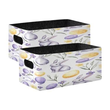 Imagem de xigua Conjunto de 2 caixas de armazenamento de coelhinhos da Páscoa, cubo de armazenamento dobrável, organizador de cestas de armazenamento para livros, prateleiras, armário, lavanderia, berçário