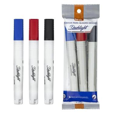 Imagem de Kit Marcador Quadro Branco 3 Cores Recarregável Dashlight Brw