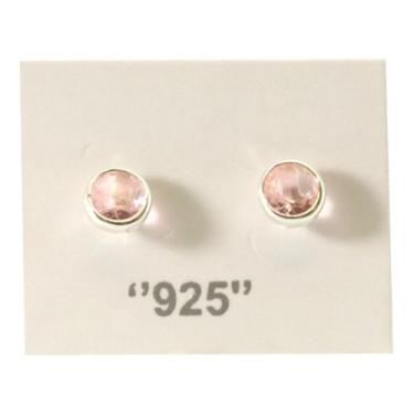 Imagem de Brinco Pedra Zircônia Rosa Tarraxa Baby Prata Legítima 925 - Lojas La&
