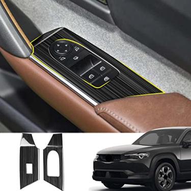 Imagem de GZBFTDH Acessórios de carro para elevação de vidro de janela, compatível com acessórios Mazda MX-30 2022, guarnição da tampa do painel de botão interior de carbono ABS moldura de interruptor de elevação de vidro