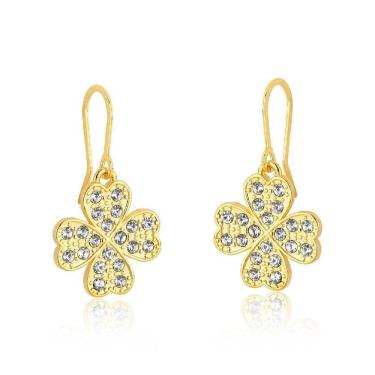 Imagem de Brinco Clover Crystals Revestido Em Ouro