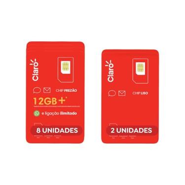 Imagem de Chip Claro Kit 10: 2 Chip S/Recarga+8 C/R$10 De Recarga