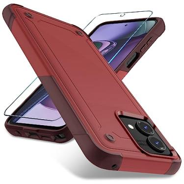 Imagem de LATVIN Capa de telefone resistente à prova de choque para Motorola Moto G Stylus 5G 2023, com 1 protetor de tela (vermelho + rosa vermelho)