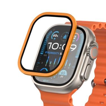 Imagem de FLOLAB Protetor de tela NanoArmour para Apple Watch Ultra 3/Ultra 2 com antirreflexo para iWatch Ultra 1 de 49 mm, vidro temperado: tela aprimorada, fácil de instalar, moldura de alumínio - laranja