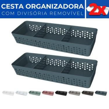 Imagem de Kit 2 Cesto Organizador Rattan c/ Divisória Removível 34x11 - Usual Ut