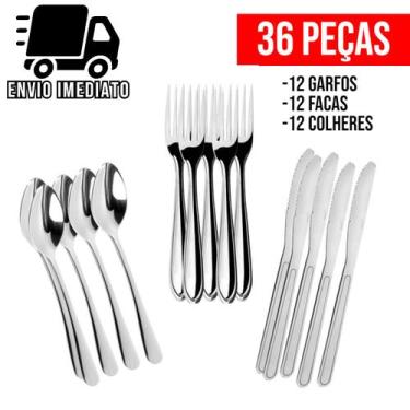 Imagem de Jogo de Talheres 18 36 e 72 Peças Garfo Faca e Colher para Cozinha Aço