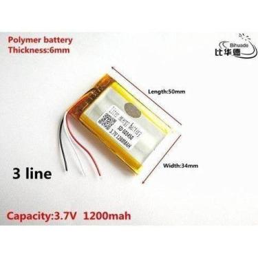 Imagem de Bateria 3,7v 1200mah  6mm X 34mm X 50mm  603450 3 Fios - bgb