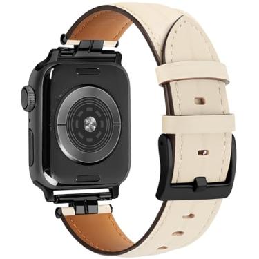 Imagem de mxiixnai Pulseira de couro compatível com Apple Watch Series 10/9/8/7/6/5/4/3/2/1/se/Ultra/Ultra 2 (49 mm, 46 mm, 45 mm, 44 mm, 42 mm, branco/preto)