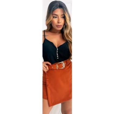 Imagem de Blusinha Regata Crepe Malha Pedraria Botão Com Alça Fina Modelo Verão 