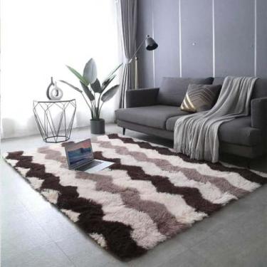 Imagem de Tapete peludo para sala de estar, tapete moderno para decoração de quarto, tamanho grande, preto, cinza, branco, antiderrapante, tapetes infantis, listras café, 100x200cm