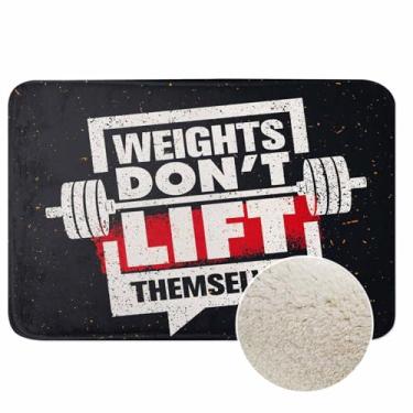 Imagem de Tapetes de banho Weights Don't Lift Themselves para banheiro, academia, treino, esporte, palavra, preto, lavável à máquina, tapete para decoração de quarto para chuveiro, piso de 50 x 78 cm