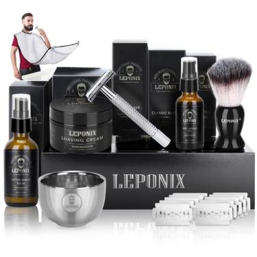 Imagem de Kit de Barbear LEPONIX com Creme de Sândalo - Navalha de Segurança par