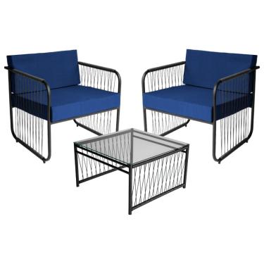 Imagem de Conjunto 2 Poltronas e 1 Mesa de Centro Córdova em Aço Carbono e Fibra Sintética Acesse Móveis