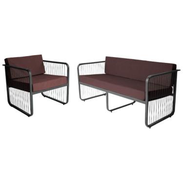 Imagem de Conjunto 1 Namoradeira e 1 Poltrona Área Externa Santiago Em Alumínio e Fibra Sintética Acesse Móveis