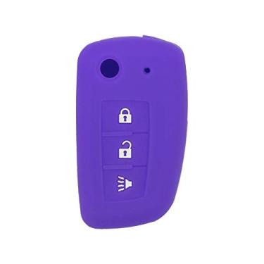 Imagem de SEGADEN Capa protetora de silicone com suporte de capa compatível com NISSAN 3 botões Flip Remote Key Fob CV4507 Deep Purple