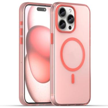 Imagem de LYJSMGZ Capa magnética para iPhone 16 Pro Max/16 Pro/16 Plus/16, capa de telefone ultrafina fosca transparente suporta sucção magnética de veículos, vermelha, 16