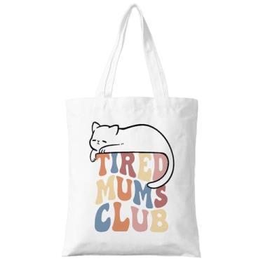 Imagem de ZYQFN Sacola Tired Mums Club, presente engraçado para mães exaustas, bolsa de lona de suporte para mães privadas de sono - perfeita para o dia das mães, aniversários. (108), Branco, One Size