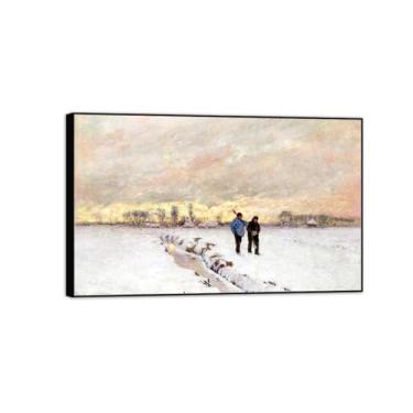 Imagem de MUHJDYC Imagem de paisagem famosa pintura de arte de parede. Impressões em tela de moldura preta para sala de estar, decoração de parede moderna, pronta para pendurar (neve) 30x50cm-12x19in