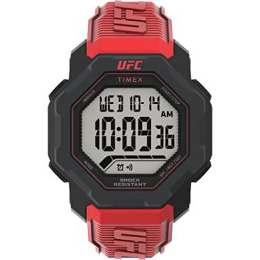 Imagem de Timex Relógio masculino UFC Knockout de 48 mm - pulseira vermelha com mostrador digital e caixa preta, Vermelho