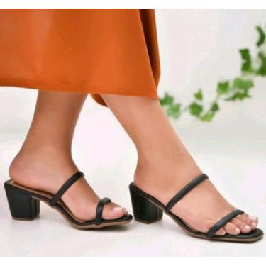 Imagem de Tamanco Feminino Duas Tiras Salto Medio - Rozes, Preto, 35