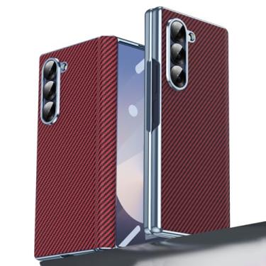 Imagem de HAO RIYLN Capa de couro para Samsung Galaxy Z Fold6, capa de textura de fibra de carbono, proteção à prova de choque, capa ultrafina anti-impressão digital, vermelha, Z FOLD6