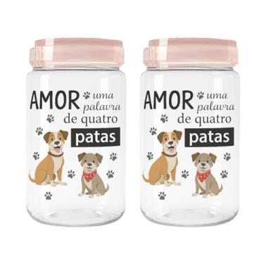 Imagem de Kit 2 Potes Porta Ração Comedouro Petiscos 1,9 Litros Cachorro Gato Multiuso Tampa De Rosca Com Alça (Dog Marmorizado)