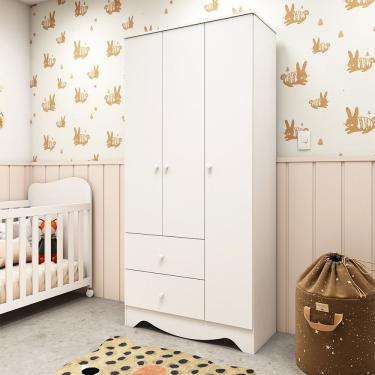 Imagem de Guarda Roupa Infantil Em Mdf 3 Portas 2 Gavetas Ben Móveis Peroba Branco