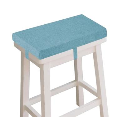 Imagem de OVOV Conjunto de 1 almofada de banco de bar retangular com alças antiderrapante 5 cm de espessura de espuma de alta resiliência com capa lavável na máquina 45,7 cm x 24 cm (azul claro)