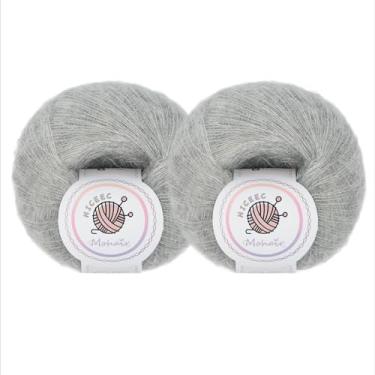 Imagem de NICEEC 2 novelos de fio de mohair macio, fofo e felpudo, luxuoso e fino, fio de mistura de lã para crochê e tricô, total de 2 ml × 2, 328 m × 2 - cinza claro
