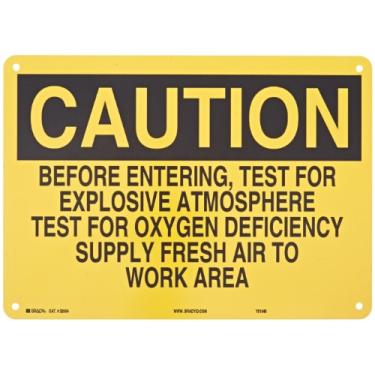Imagem de Brady 22054 Plástico, 25,4 cm x 35,5 cm, letreiro de cautela, Antes de entrar, teste de atmosfera explosiva, teste para deficiência de oxigênio, fornecimento de ar fresco para área de trabalho"