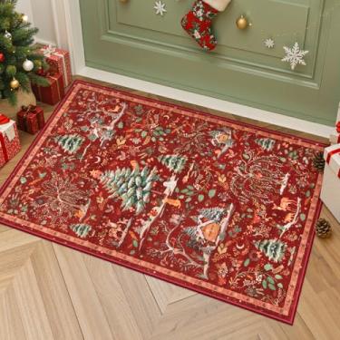 Imagem de Lahome Tapete de Natal lavável na área da floresta, vermelho 2x3