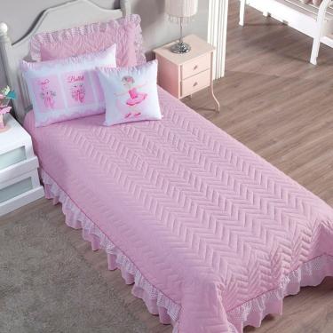 Imagem de Cobre Leito Com Babado Bordado Ballet Solteiro 5 Peças - Rosa