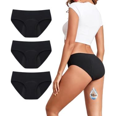 Imagem de TUTUESTHER Calcinha menstrual feminina à prova de vazamento, absorção de 50 ml para fluxo pesado, pós-parto e incontinência, Preto, M