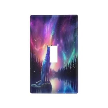 Imagem de Blueangle Tampa de placa de parede para interruptor de luz - Aurora Boreal Wolf Light Switch Cover Decorativa Placa de Parede, Tamanho 1 - Gangue 4,53 x 2,76 polegadas (354)