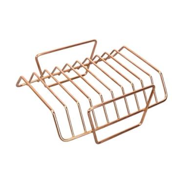 Imagem de Ｂｅｓｇａ Suporte para costelas, grelha e assador de carnes, ideal para frango, bife e costeletas de cordeiro. Feito em aço inoxidável, perfeito para, Rosa Ouro