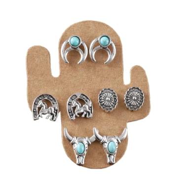 Imagem de Conjunto de brincos de caubói turquesa ocidental para mulheres, cowgirl country cowgirl, chapéu de bota pendurado, joia de declaração ocidental, Zinco, Sem pedra preciosa