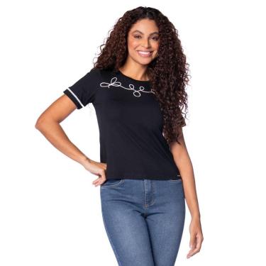 Imagem de Camiseta Feminina Olho Fatal Bordada Preto/Branco-Feminino