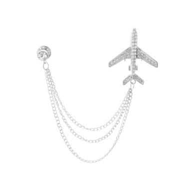 Imagem de Broche de corrente longa de avião para mulheres imitação de strass avião, casaco de avião, corrente de borla, alfinetes de lapela, alfinete, alfinete, acessórios de terno masculinos, joias temáticas
