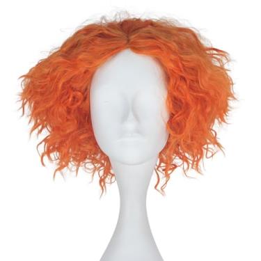 Imagem de Peruca masculina curta encaracolada de palhaço louco adulto laranja cosplay fantasia perucas para festa de Halloween