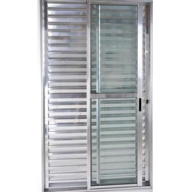 Imagem de Porta balcão 3 folhas 2,10x1,50 com fechadura no alumínio brilhante - 