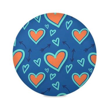 Imagem de Wassud Jogo americano com corações laranja brilhantes tapetes de mesa redondos para cozinha e jantar tapetes laváveis resistentes ao calor decoração de mesa 39 cm