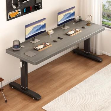 Imagem de Mesa de escritório ajustável, mesa de escritório ergonômica com altura ajustável, estação de trabalho sentada para ficar em pé para casa e escritório, mesa de madeira para estudo, jogos, escrita
