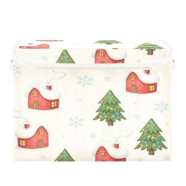 Imagem de Burbuja Caixa de armazenamento de árvore de inverno com tampa e alças, grande caixa de armazenamento dobrável para prateleiras armário quarto escritório organizador