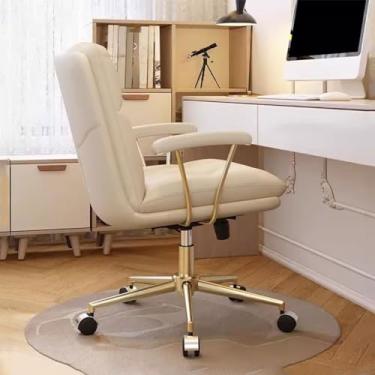 Imagem de Cadeira de computador doméstico cadeira de estudo confortável encosto, cadeiras de trabalho de couro PU com rodas, cadeiras giratórias ergonômicas de altura ajustável poltronas com base dourada (cor