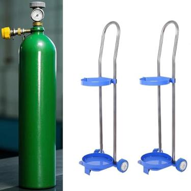 Imagem de Suporte de tanque de oxigênio - 2 peças de carrinho de cilindro de gás para soldagem, carrinho de vasilha rolante com rodas, organizador de garrafa de nitrogênio hospitalar, 95 cm de comprimento