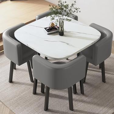 Imagem de Conjunto de mesa de jantar redonda com cadeiras, mesa de centro e cadeira combinação varanda sala de estar, mesa de jantar de reunião de negociação e quatro cadeiras escritório (cinza)