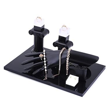 Imagem de Suporte de joias, conjunto de suportes de exibição de joias, resina preta, forma de mão com anel de suporte, pulseira de corrente de mão, organizador de joias, expositor de joias