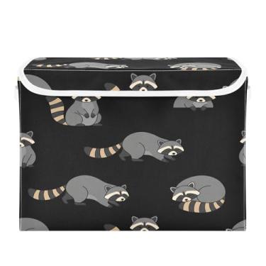 Imagem de Burbuja Caixa de armazenamento guaxinim com tampa e alças, caixa de armazenamento grande dobrável para prateleiras armário quarto escritório organizador